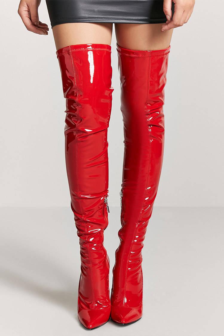 red leather knee high boots