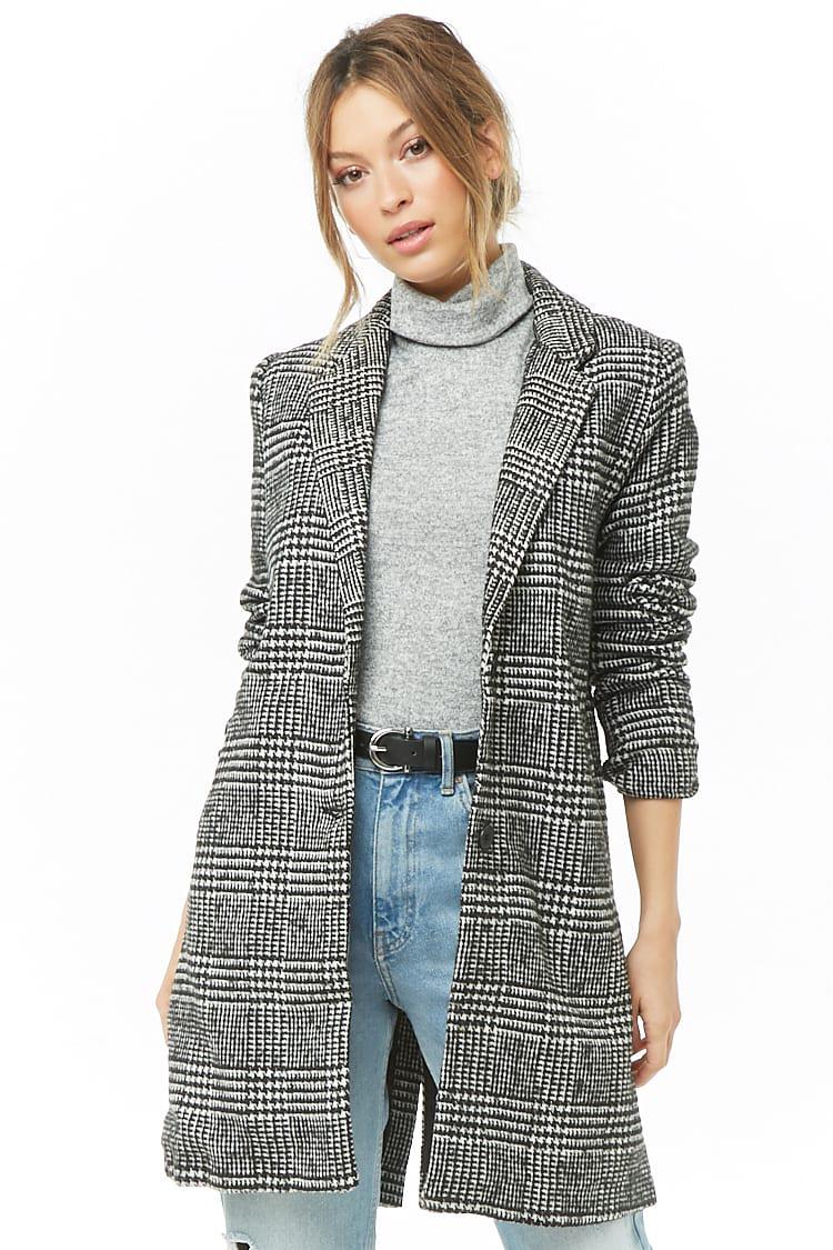 black and white plaid coat