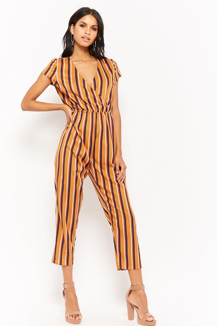 striped surplice jumpsuit