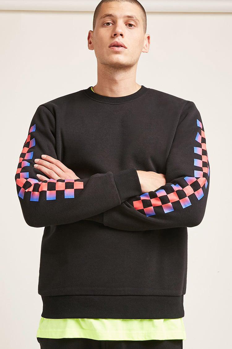 checkered sleeve sweatshirt
