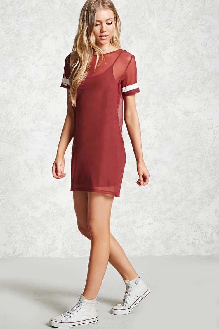 red mesh t shirt dress