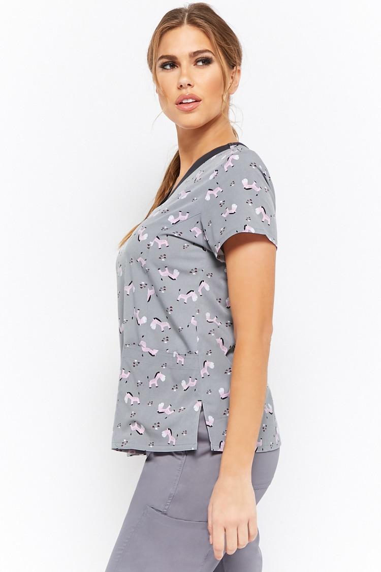 Forever 21 Synthetic Animal Print Scrub Top , Light Grey/multi in Gray -  Lyst