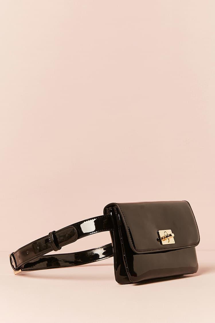 black patent leather fanny pack