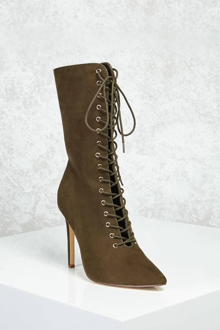 olive lace up booties