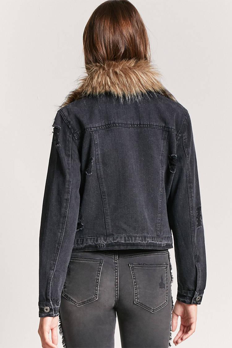 Denim Jacket With Fur Collar