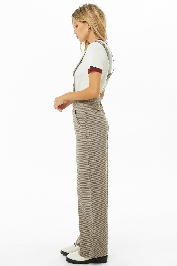Houndstooth Suspender Pants , Brown 