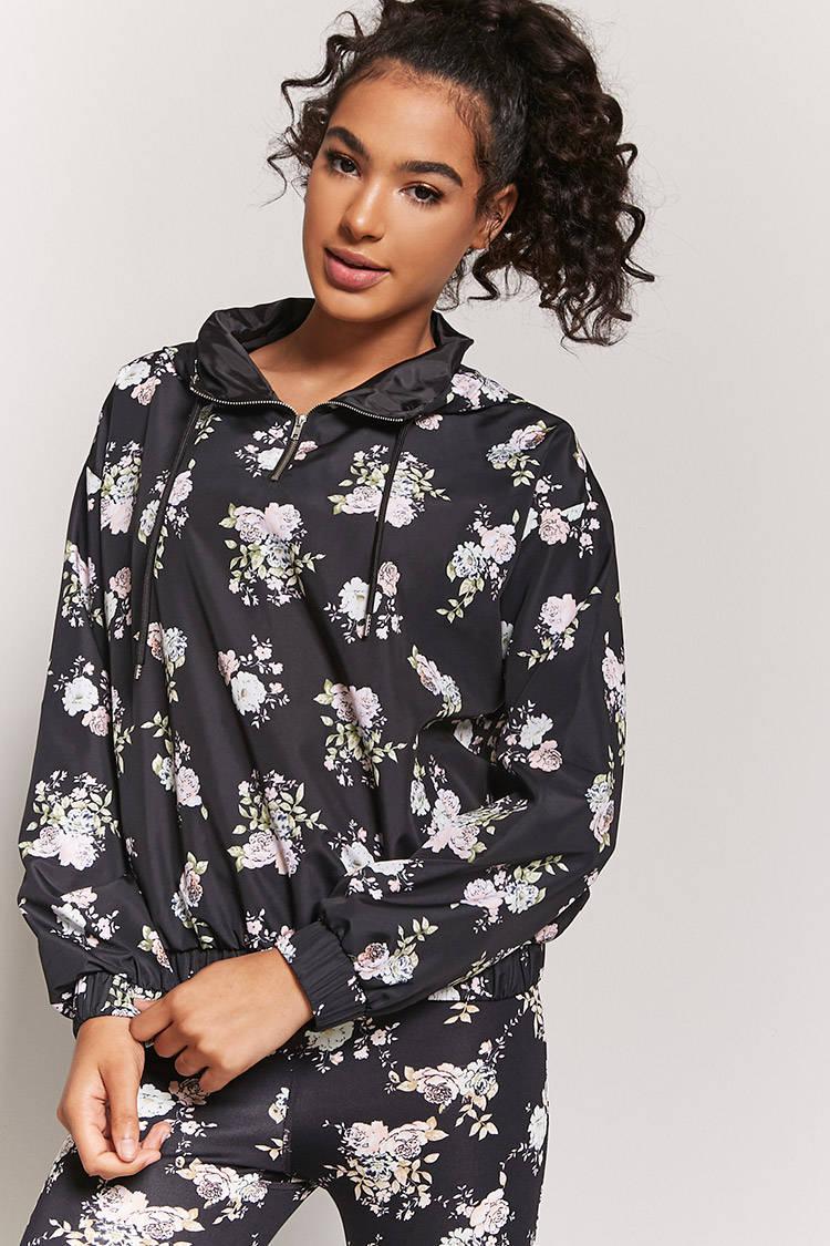 Lyst - Forever 21 Active Floral Print Windbreaker in Black Forever 21. Women's Black Active Floral Print Windbreaker