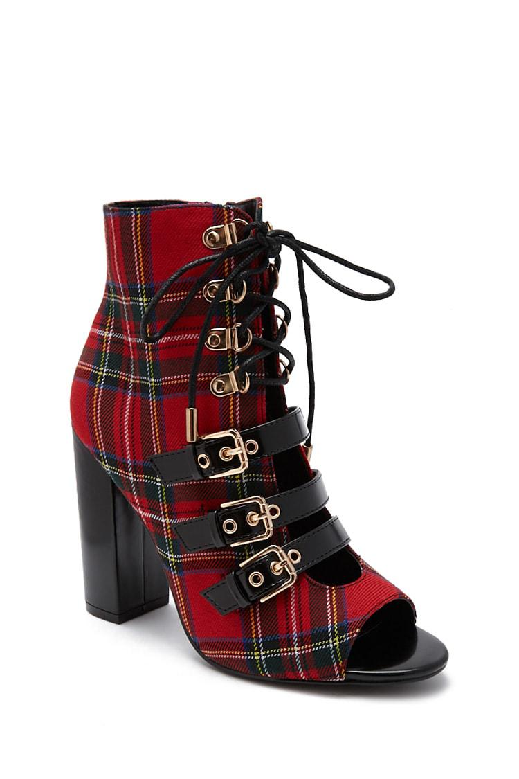 Forever 21 Plaid Ankle Boots in Red 