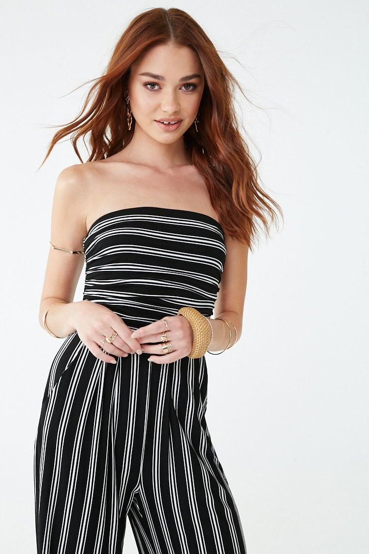 striped tube jumpsuit