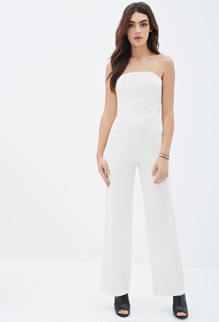 white strapless wide leg jumpsuit