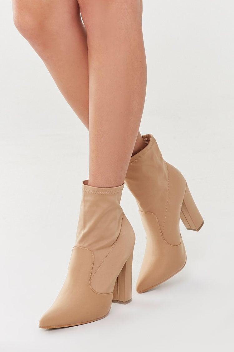 Forever 21 Block Heel Sock Booties in Nude (Natural) | Lyst