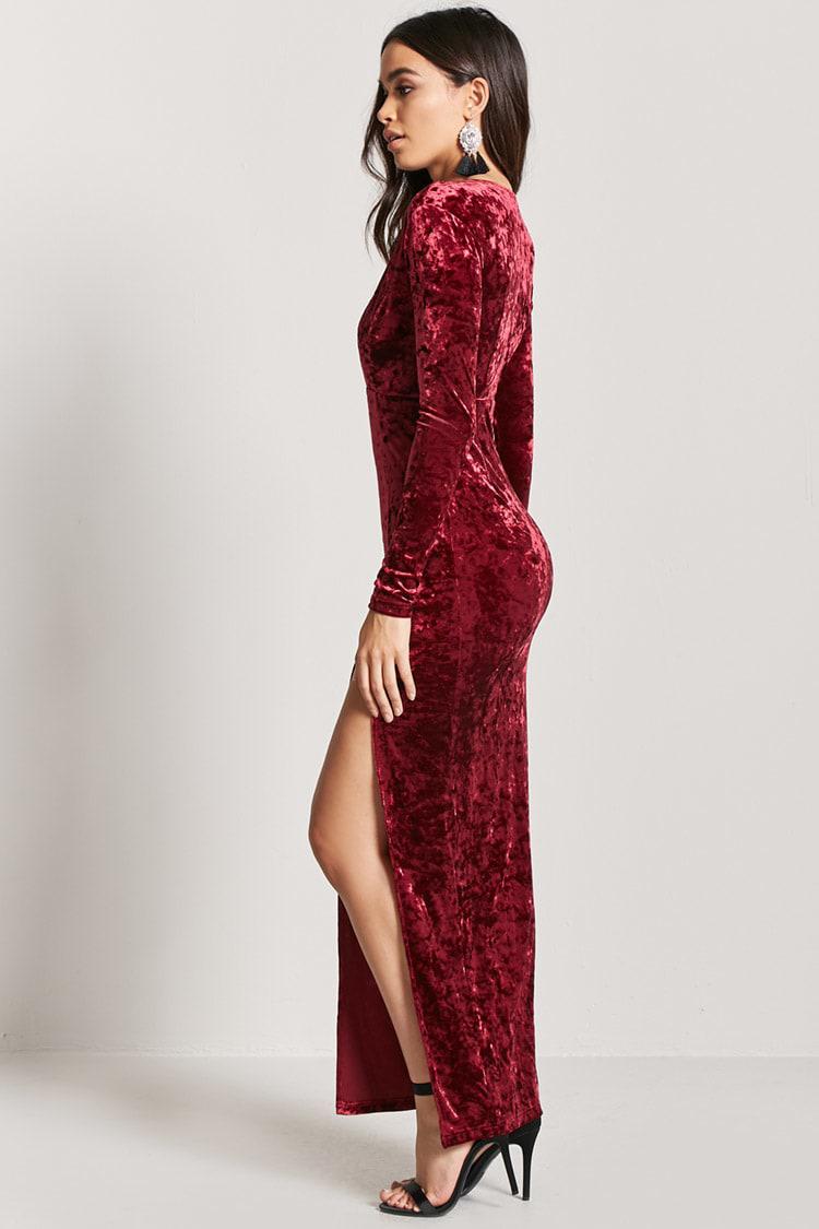 crushed velvet maxi dress long sleeve