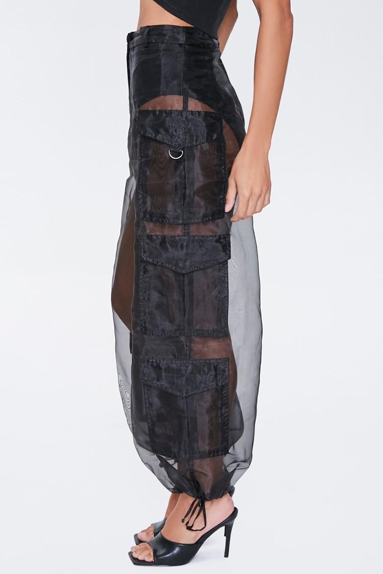 Synthetic Sheer Organza Cargo Pants 