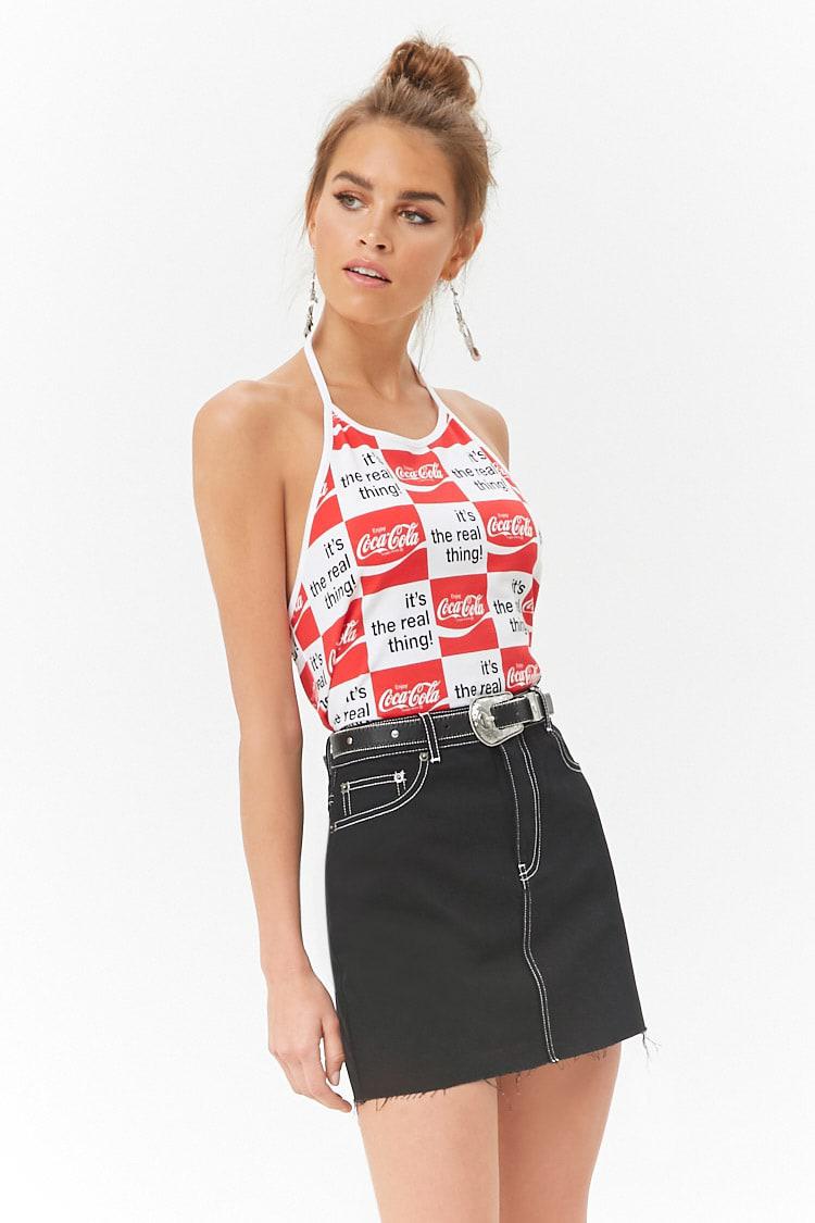 black denim skirt with white stitching