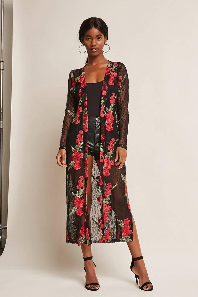 Sheer Embroidered Rose Cardigan 
