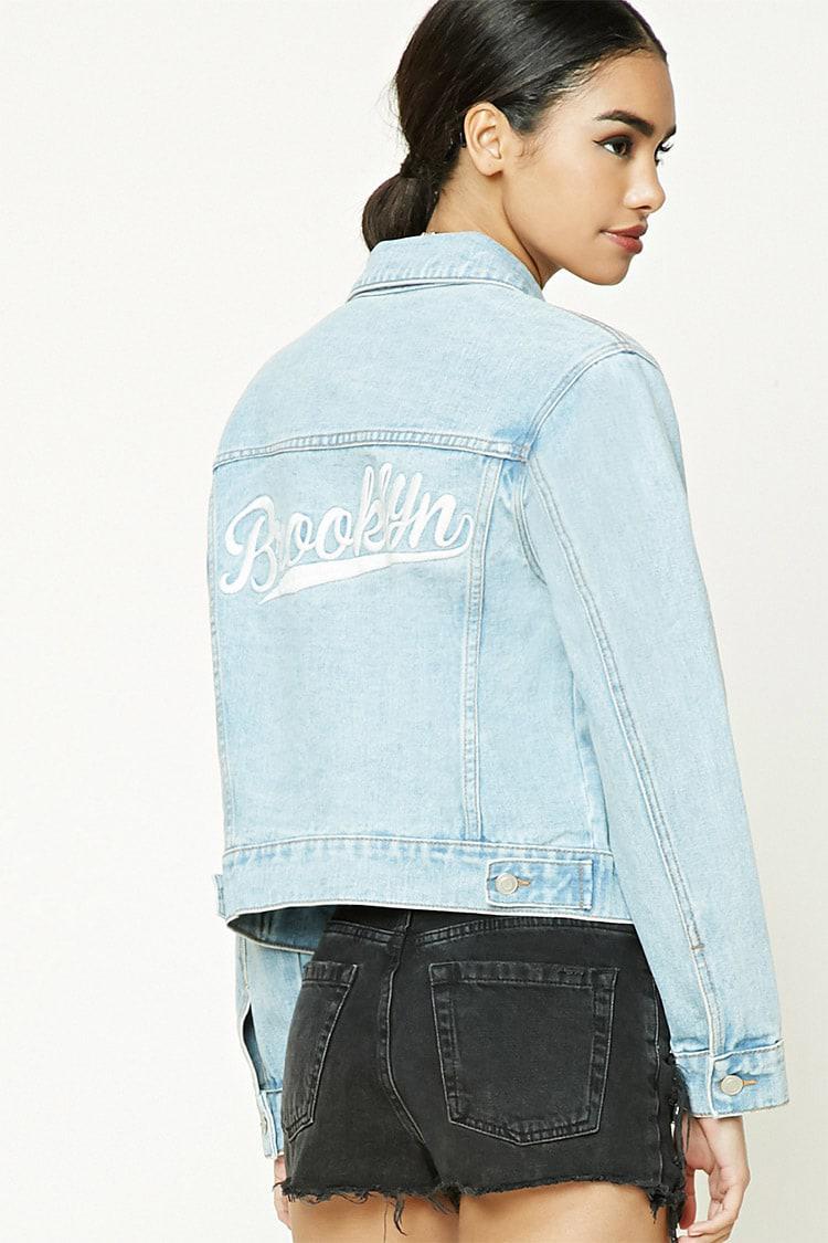 Forever 21 Brooklyn Denim Jacket in Denim/White (Blue) - Lyst
