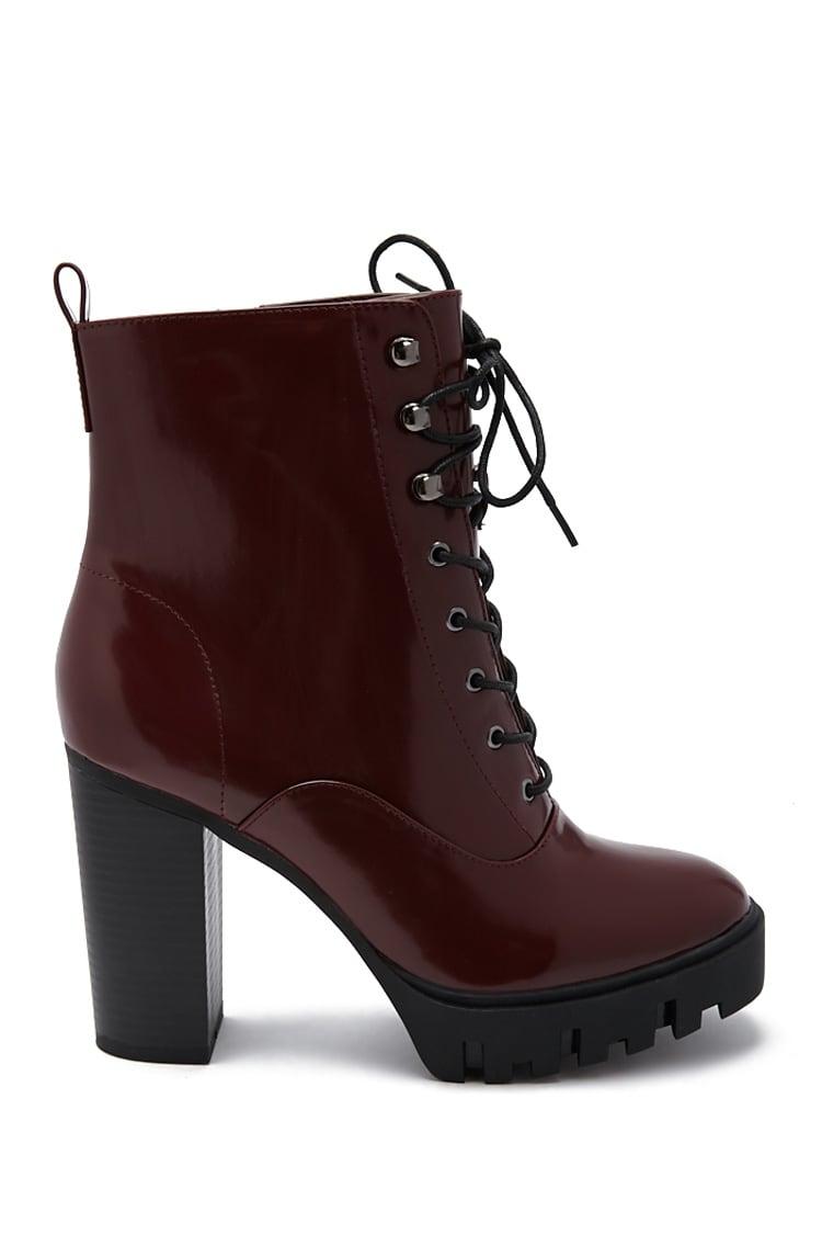 burgundy combat boots with heel