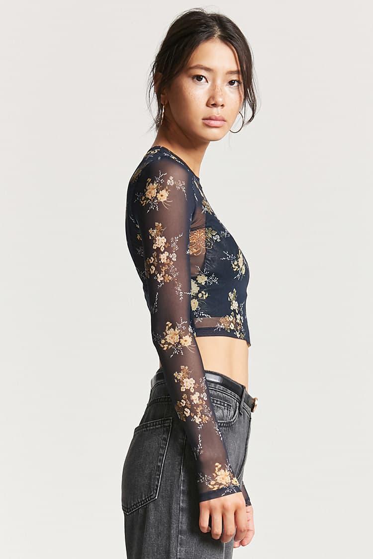 sheer floral crop top