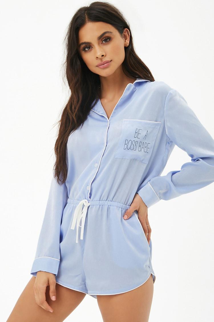 Boss Babe Satin Pajama Romper 