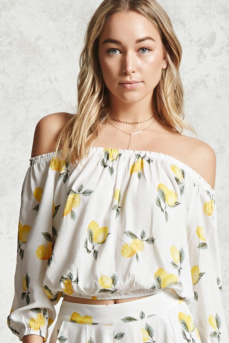 Forever 21 Lemon Off-the-shoulder Top 