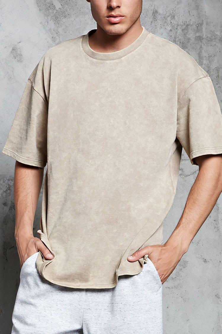 Cotton Oversized Acid Wash Knit Tee 