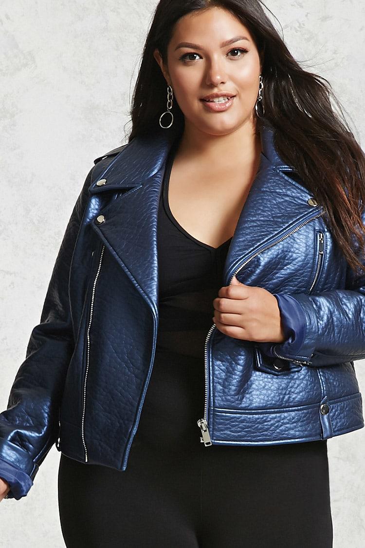 pence salvie Es Forever 21 Plus Size Faux Leather Jacket in Navy (Blue) - Lyst