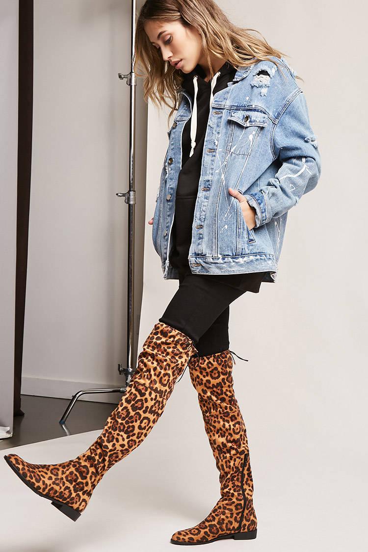 leopard print over knee boots