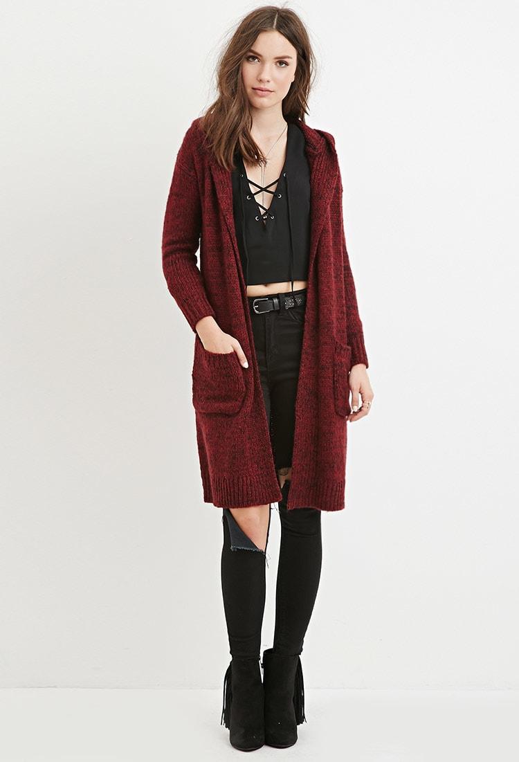 burgundy hooded cardigan