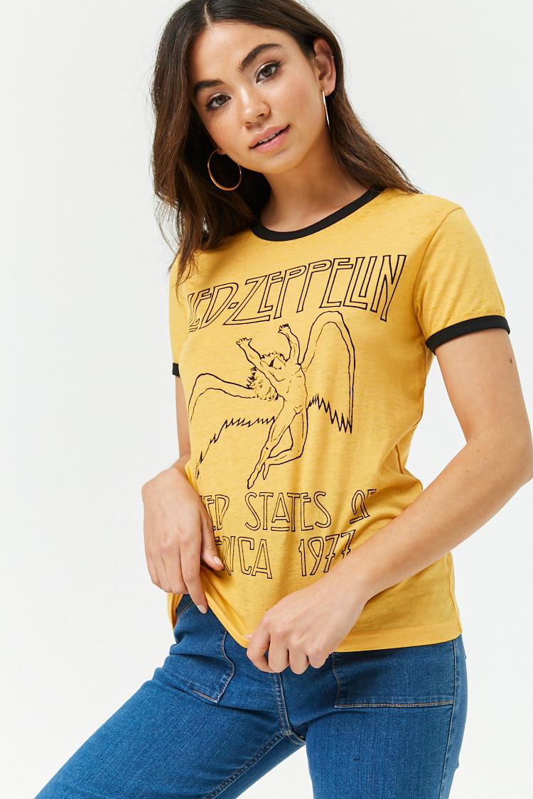 Forever 21 Cotton Women's Led Zeppelin Graphic Ringer Tee Shirt in  Mustard/Black (Yellow) | Lyst