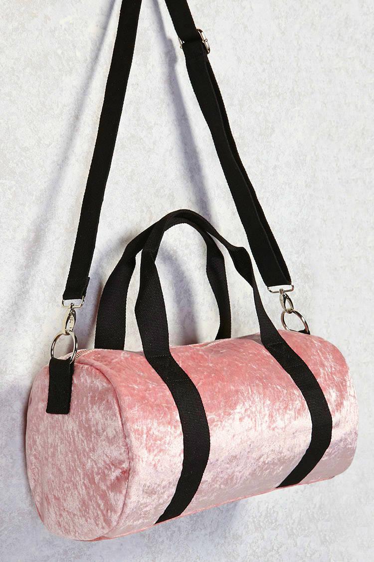 pink velvet duffle bag
