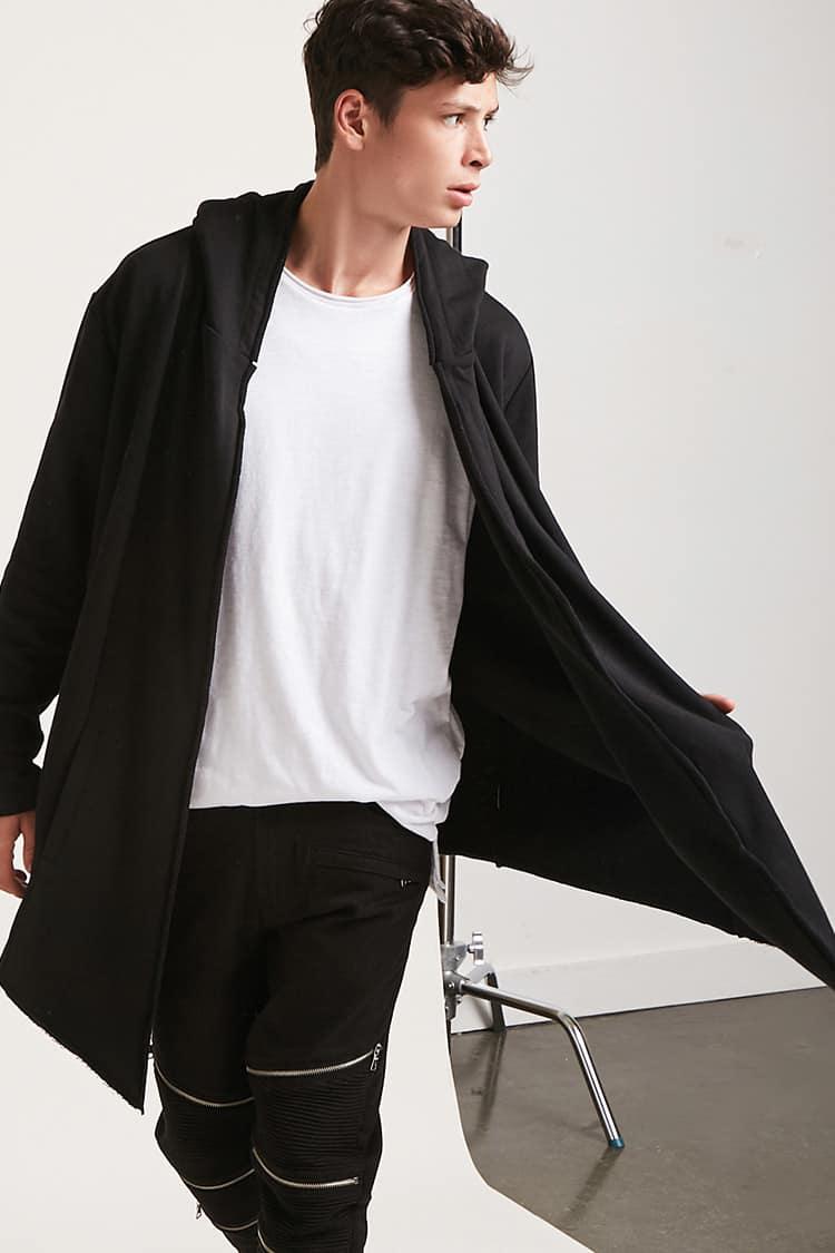 longline open front hooded cardigan