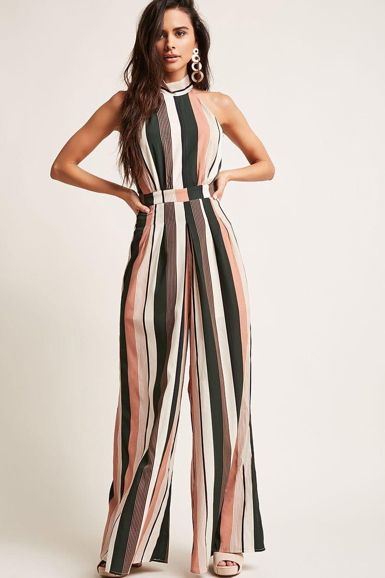 Download Forever 21 Synthetic Stripe Mock Neck Jumpsuit - Lyst