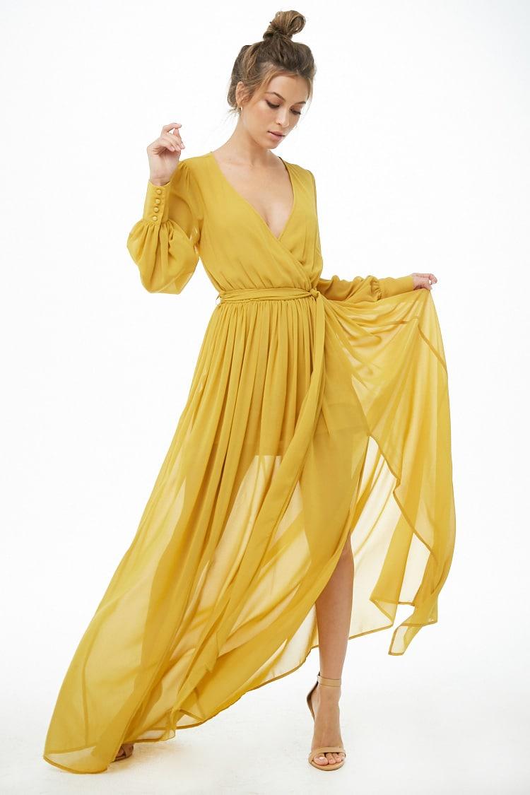 chiffon mustard dress