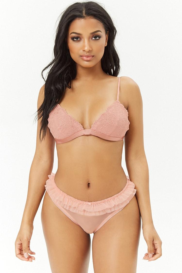 Forever 21 Synthetic Ruched Ruffle Thong Panty , Blush | Lyst