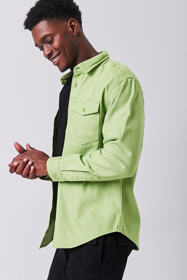 lime green long sleeve button up shirt
