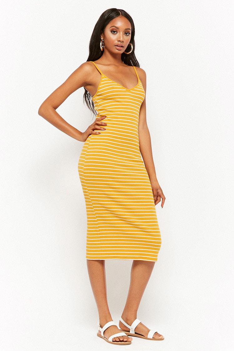 yellow striped midi dress