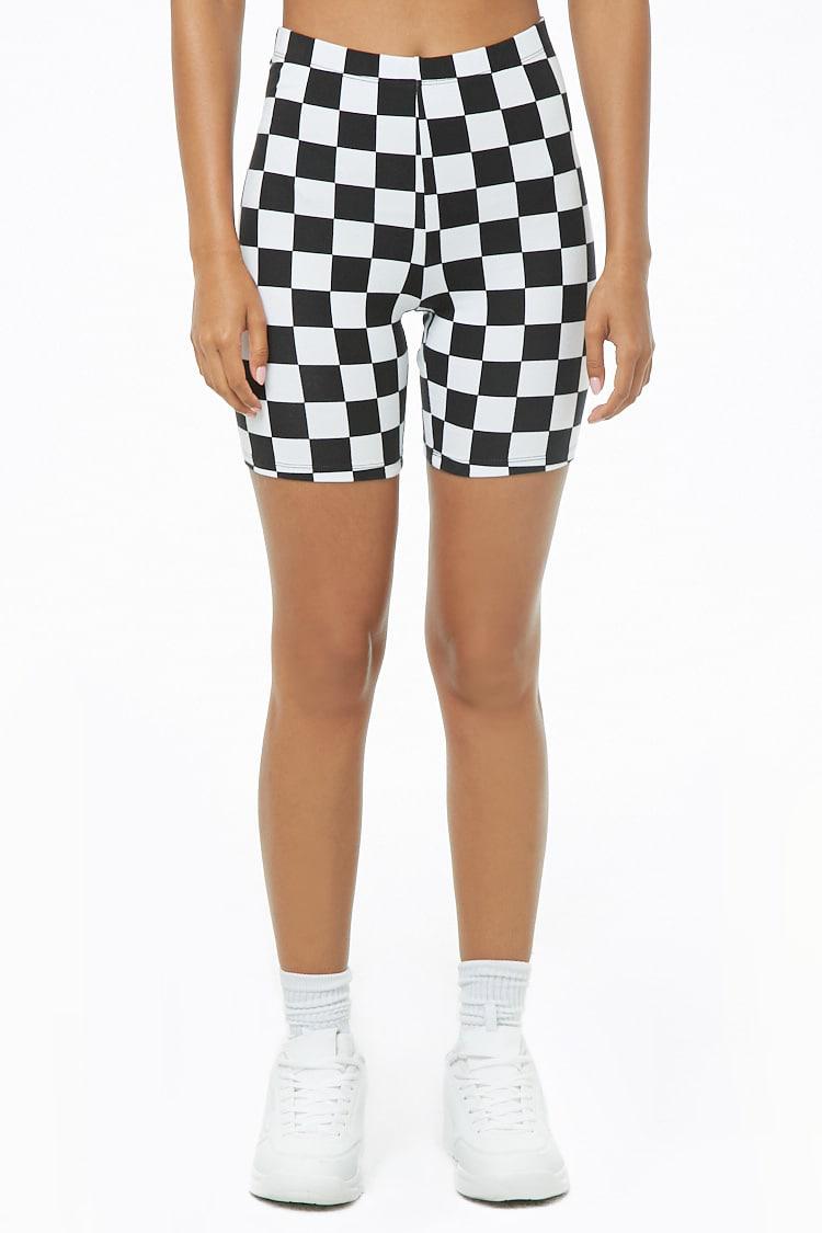 black and white checkered biker shorts