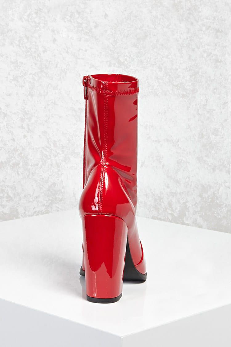 Patent Faux Leather Sock Boots in Red 