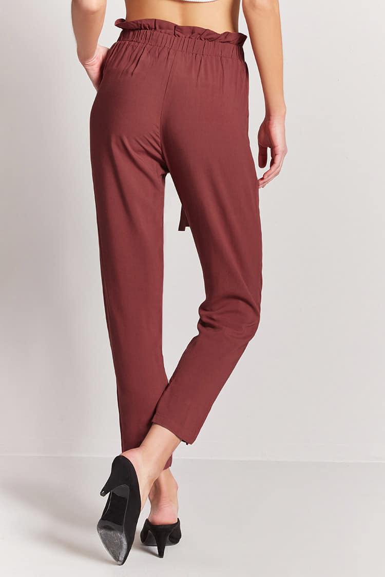 Tie-front Paperbag Waist Pants in Rust 