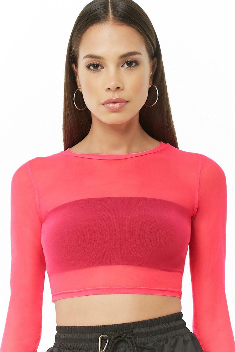 Neon pink mesh crop top Clearance