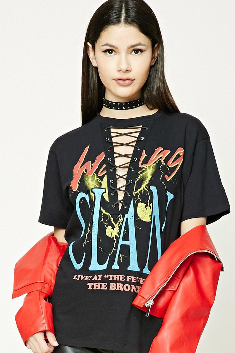 Forever 21 Cotton Wu-tang Graphic Lace-up Tee in Black/Red (Black) | Lyst