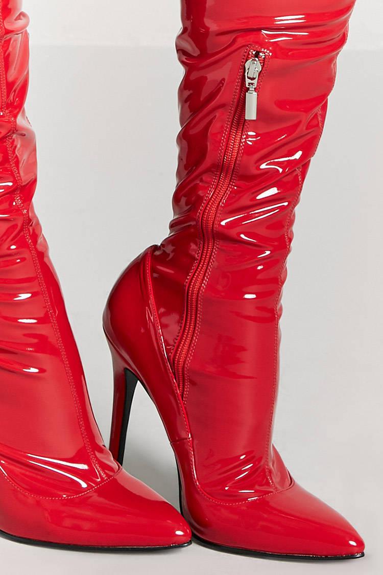 Forever 21 Faux Patent Leather Thighhigh Boots in Red Lyst