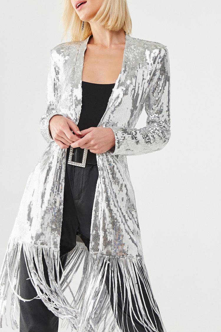silver sequin coat