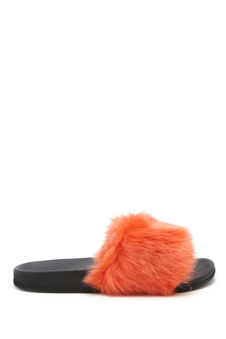 cheap faux fur slides