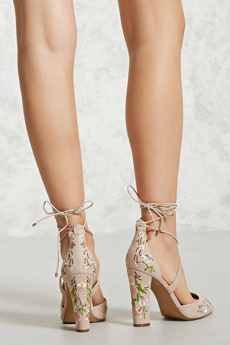 Forever 21 Lace-up Floral Heels (wide 