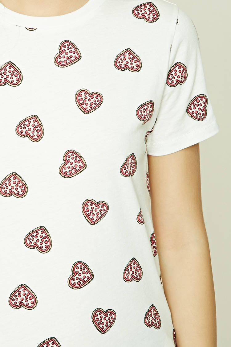 Forever 21 Cotton Pizza Heart Print Tee 