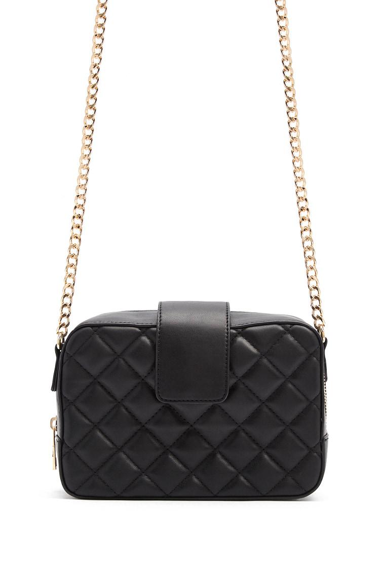 Forever 21 Quilted Faux Leather Crossbody Bag in Black - Lyst