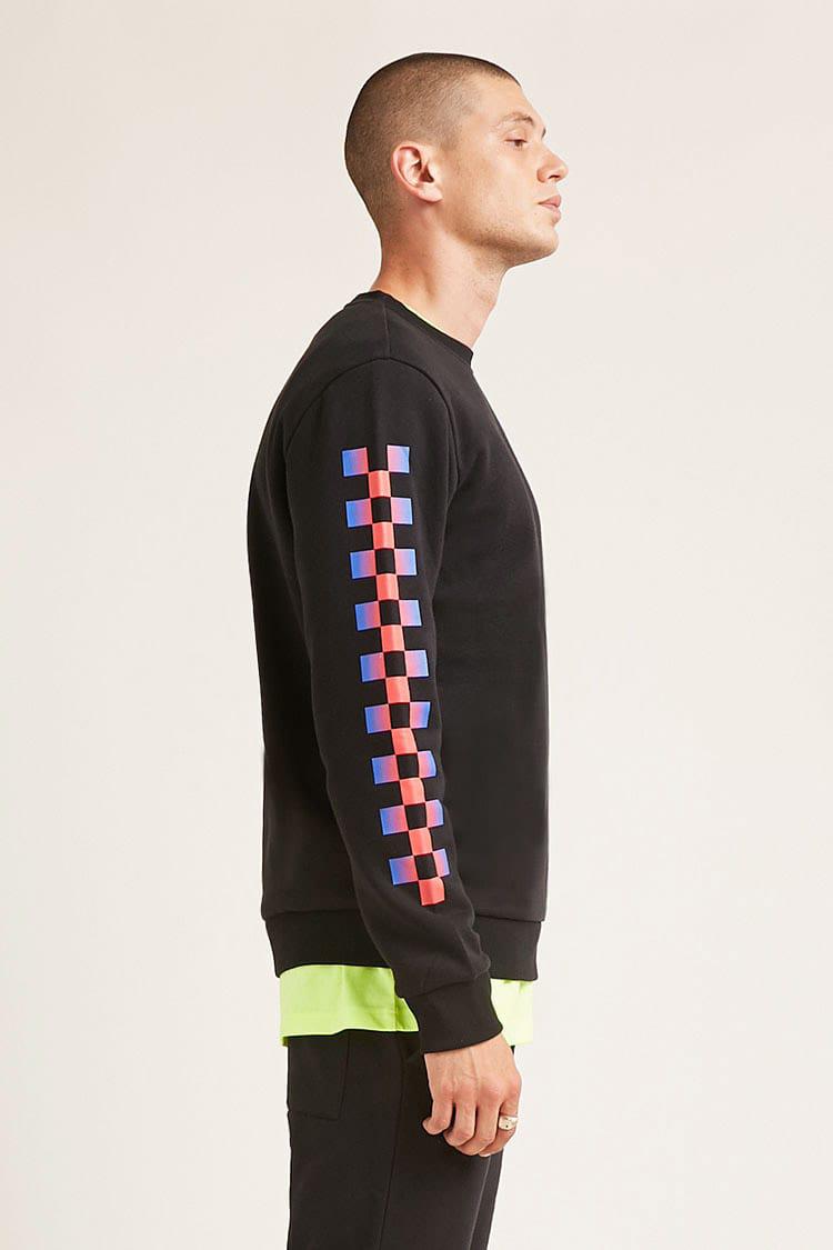 checkered sleeve sweatshirt