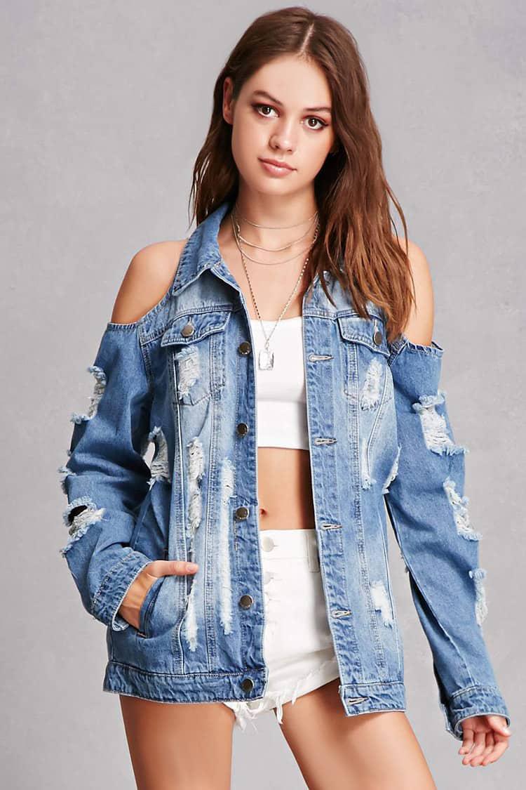 cold shoulder denim jacket