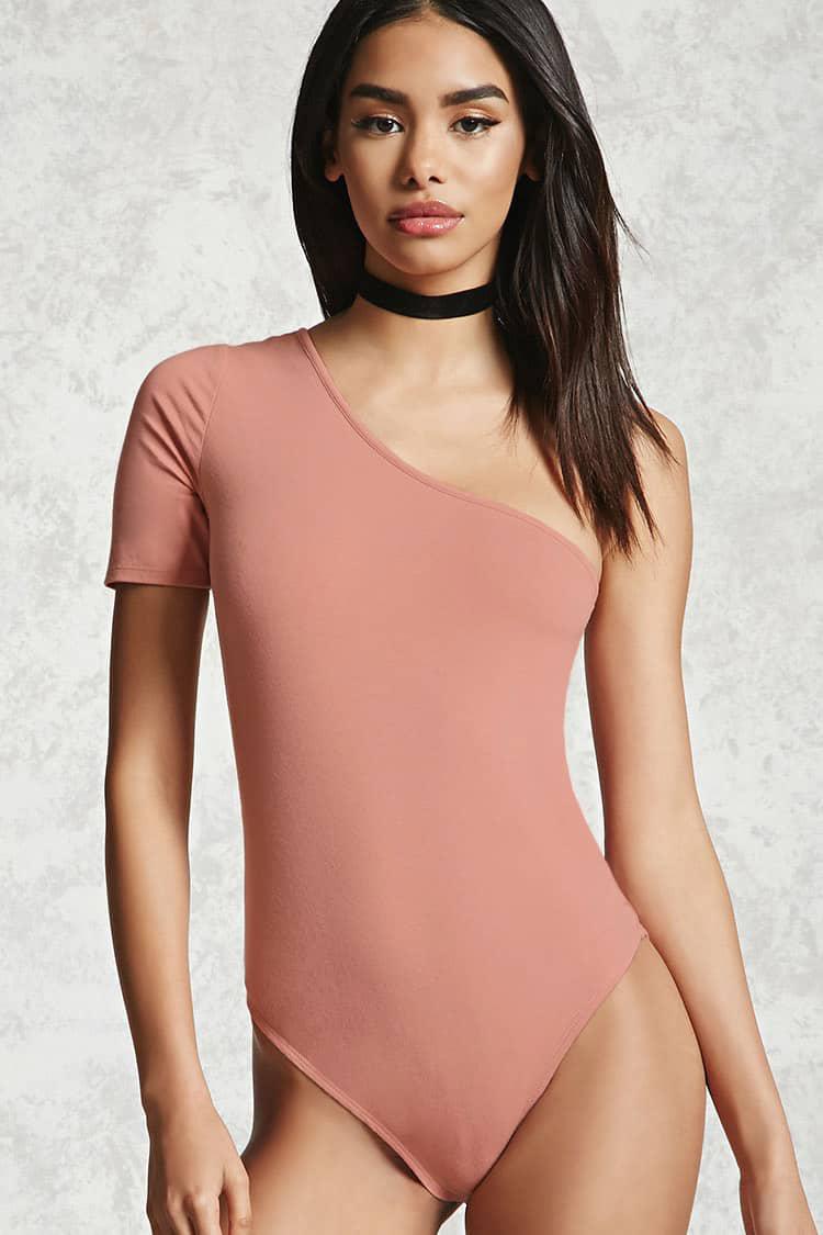 pink one shoulder bodysuit